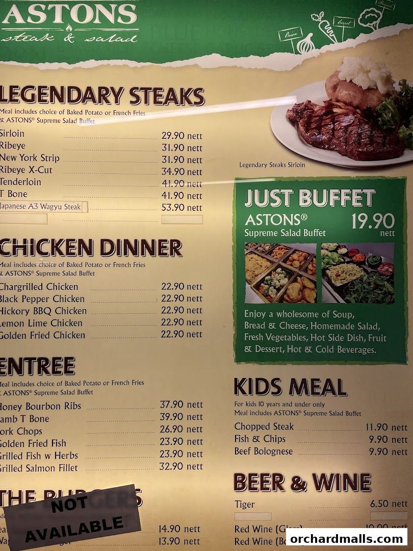 Menu page for ASTONS Steak  Salad  The CentrePoint