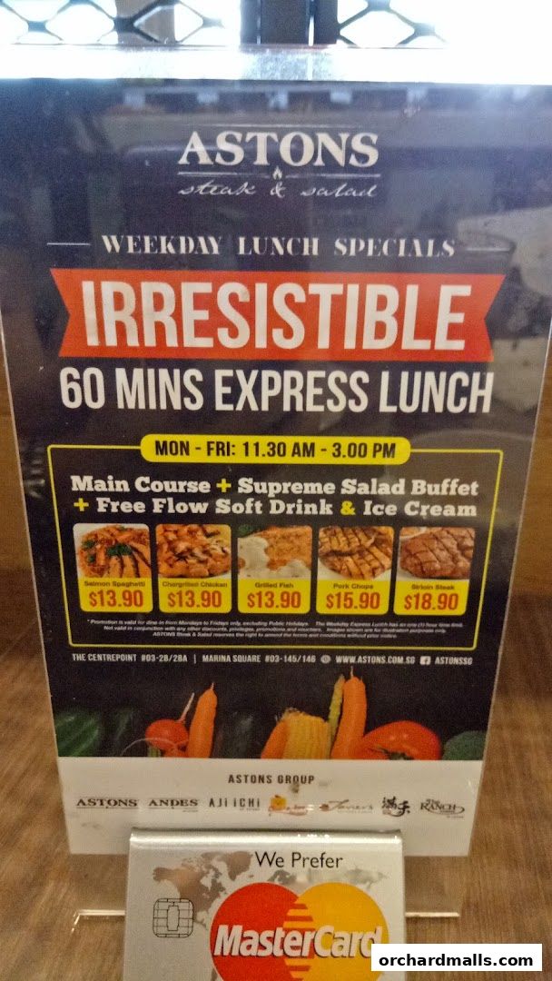 Menu page for ASTONS Steak  Salad  The CentrePoint