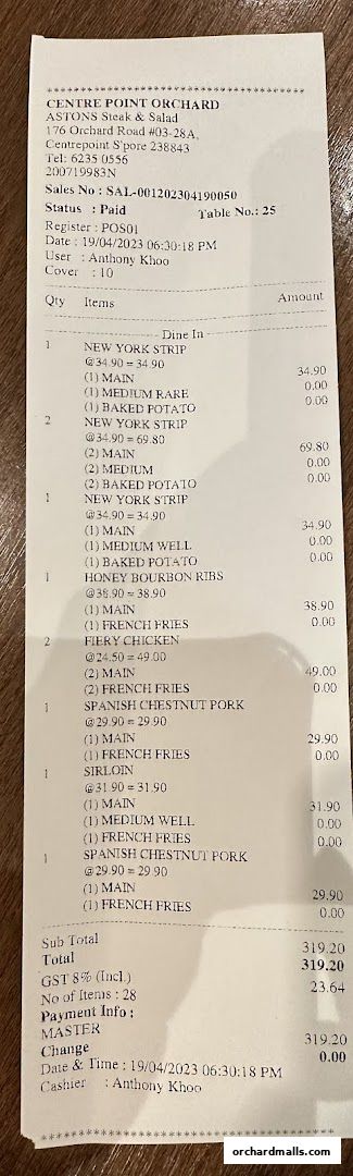 Menu page for ASTONS Steak  Salad  The CentrePoint