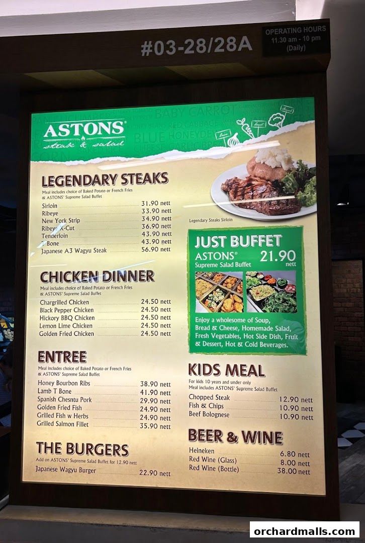 Menu page for ASTONS Steak  Salad  The CentrePoint