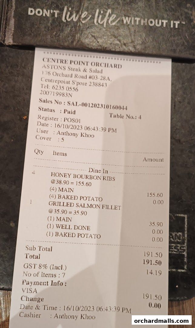 Menu page for ASTONS Steak  Salad  The CentrePoint