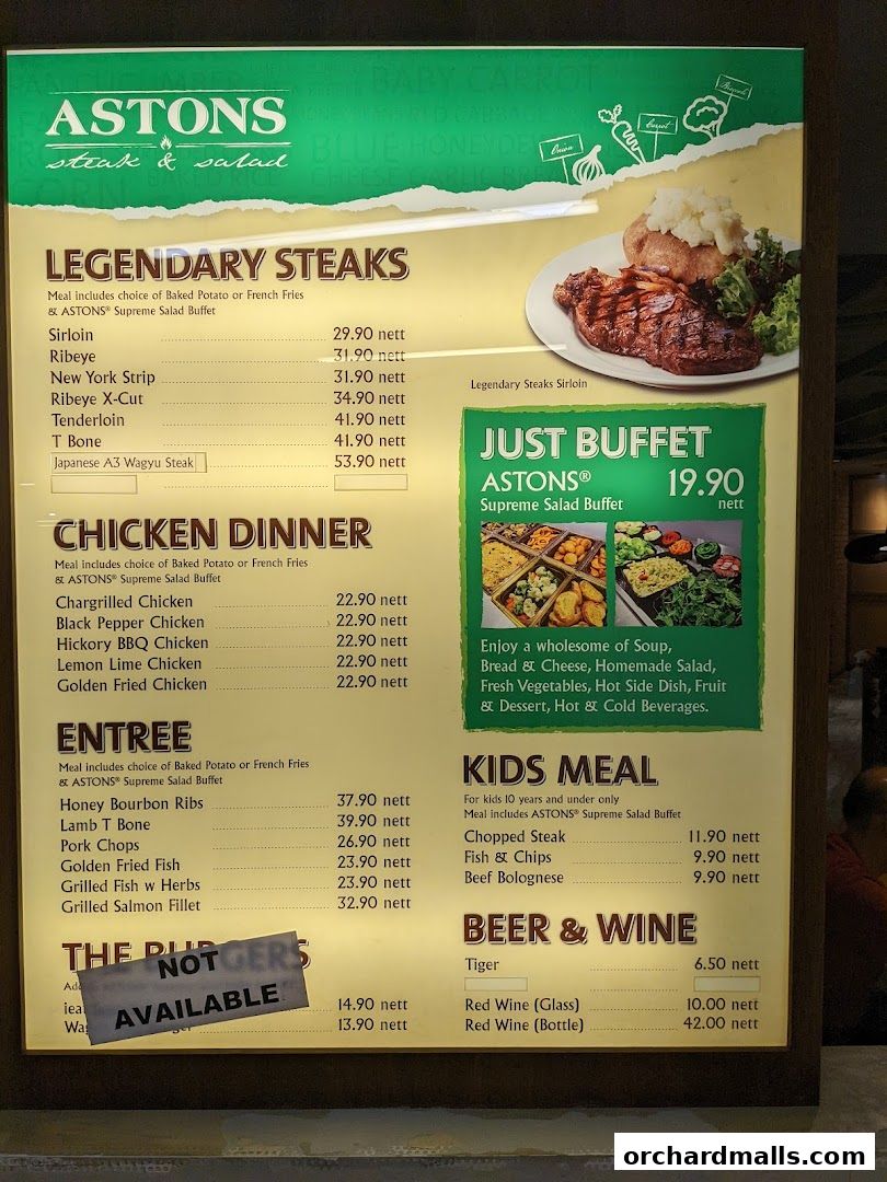 Menu page for ASTONS Steak  Salad  The CentrePoint