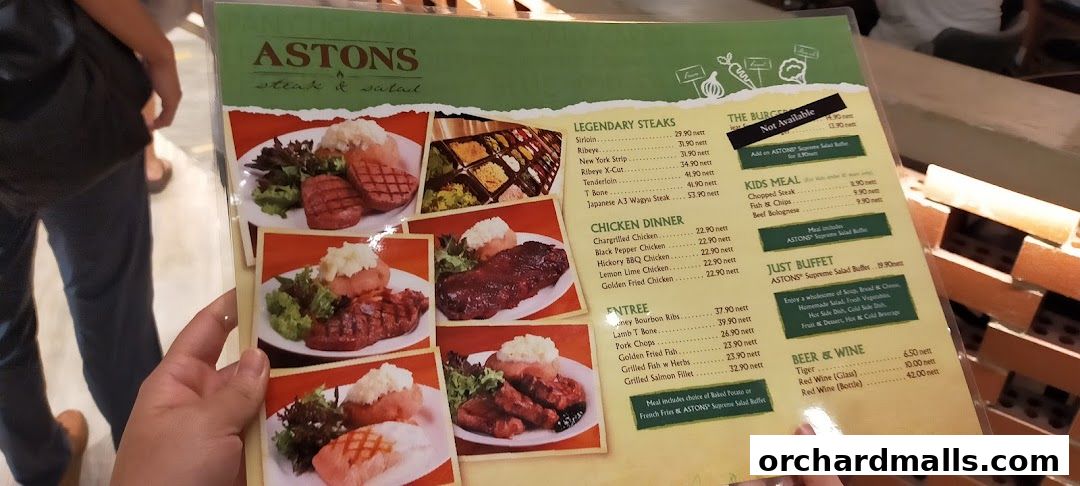 Menu page for ASTONS Steak  Salad  The CentrePoint