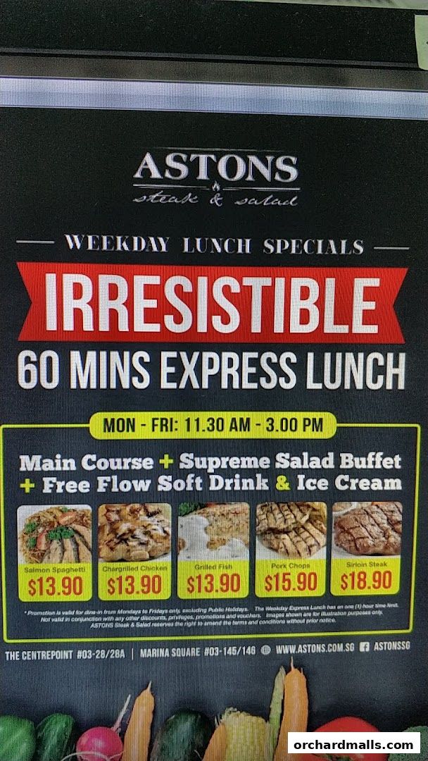 Menu page for ASTONS Steak  Salad  The CentrePoint