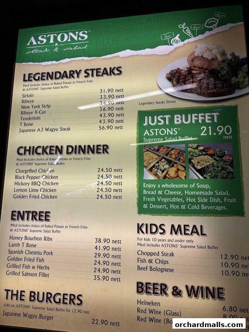 Menu page for ASTONS Steak  Salad  The CentrePoint