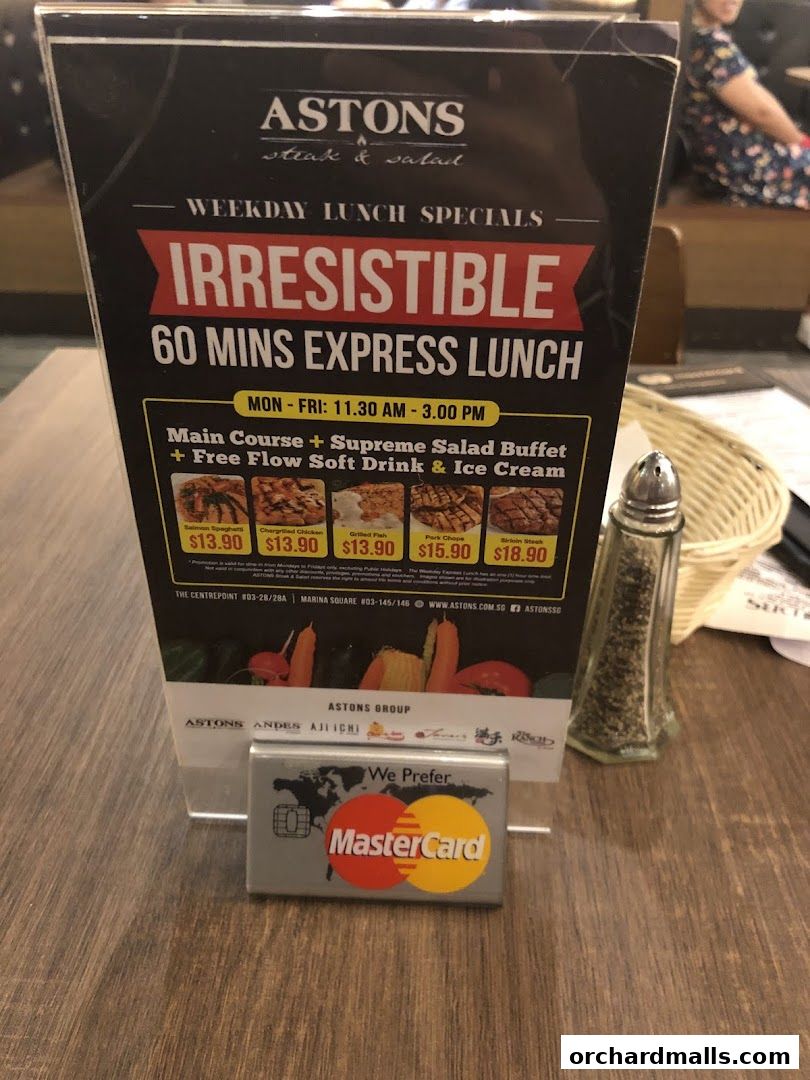 Menu page for ASTONS Steak  Salad  The CentrePoint