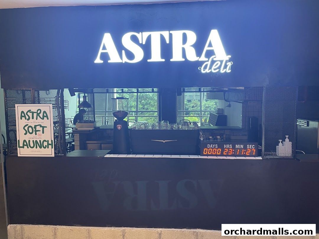 The ASTRA Deli shop front with a soft launch sign and a countdown timer.