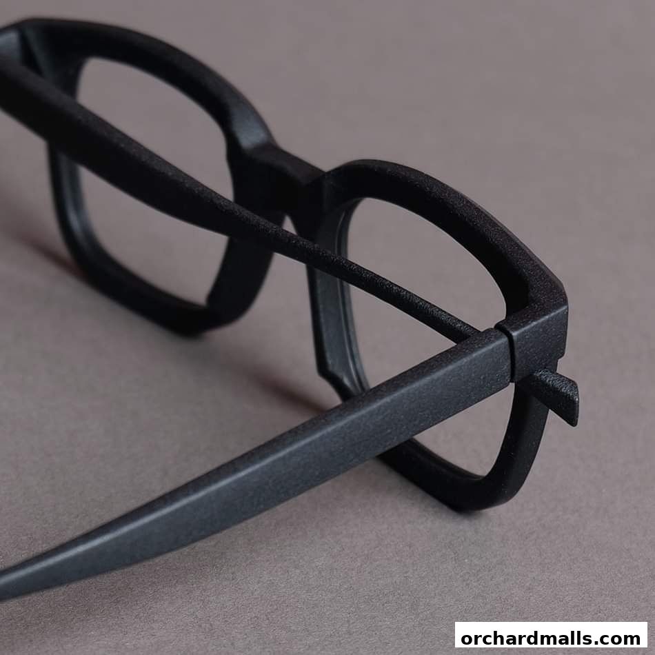A close-up shot of a pair of stylish black eyeglasses on a neutral background.
