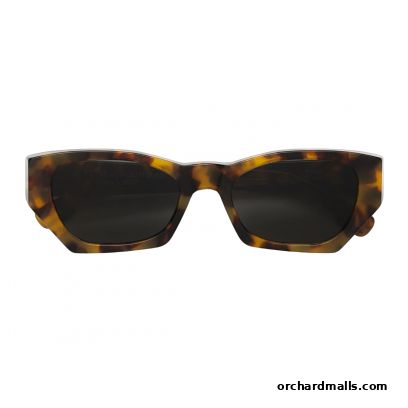 A pair of stylish tortoise-shell sunglasses with dark lenses.