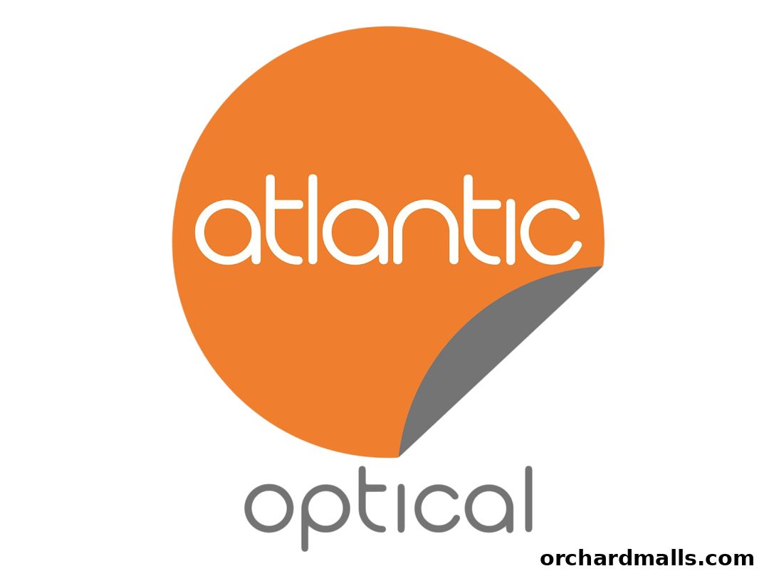 The Atlantic Optical logo features a stylized orange circle with white text and a gray shadow.