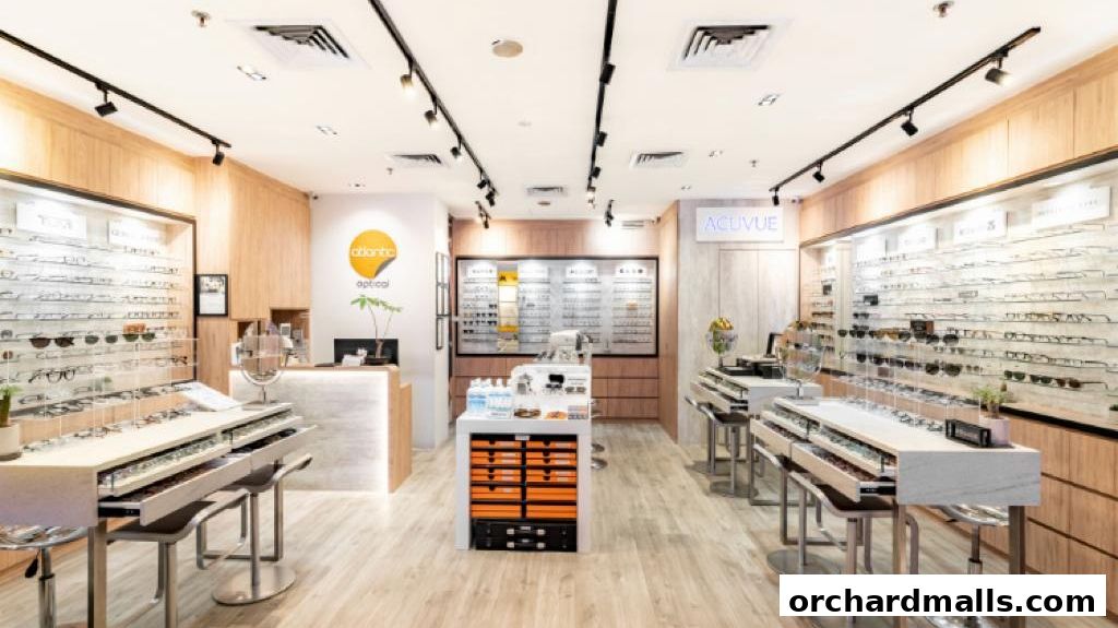 Interior view of Atlantic Optical shop showcasing a wide selection of eyewear and a modern reception area.