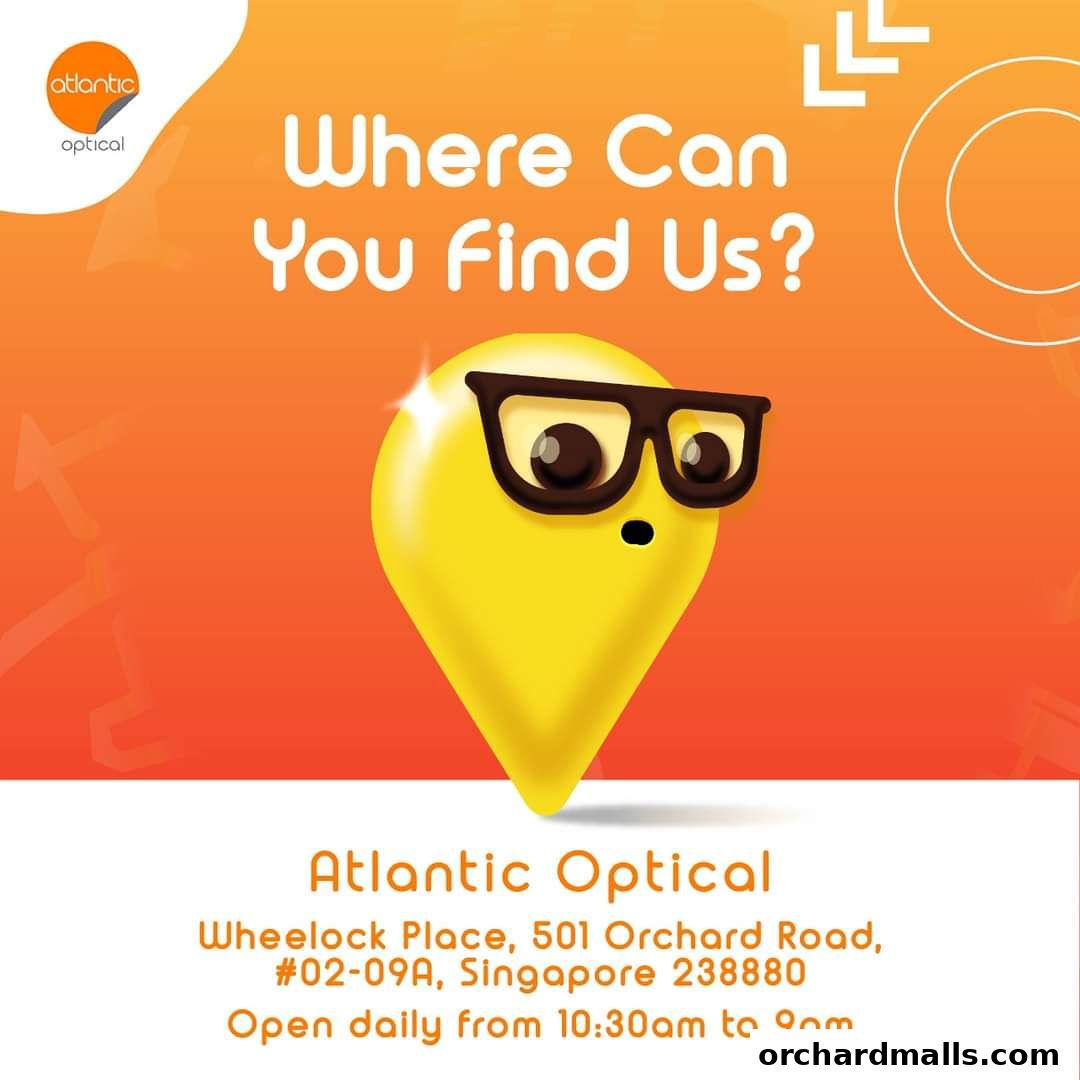 An advertisement for Atlantic Optical showing their location and operating hours.