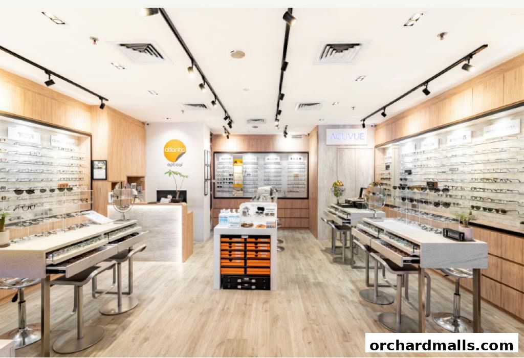 Interior view of Atlantic Optical shop showcasing a wide selection of eyewear and a modern display.