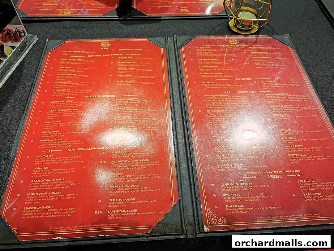 Menu page for 𝗔𝗪𝗔𝗗𝗛  Royal Indian Dining  Lounge