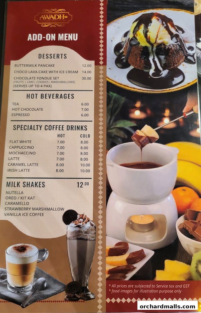 Menu page for 𝗔𝗪𝗔𝗗𝗛  Royal Indian Dining  Lounge