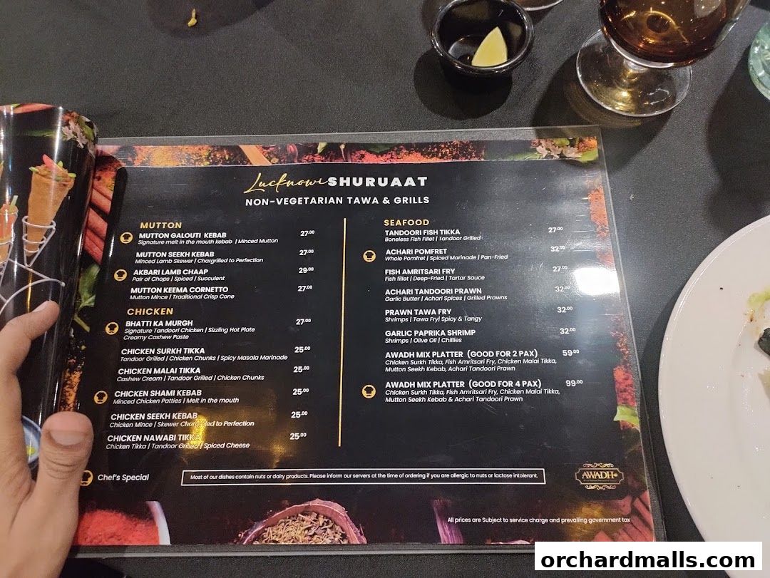 Menu page for 𝗔𝗪𝗔𝗗𝗛  Royal Indian Dining  Lounge