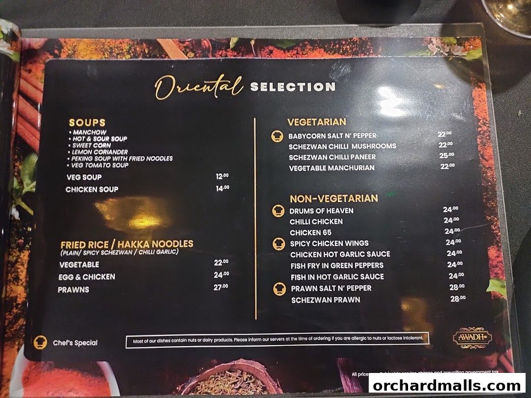 Menu page for 𝗔𝗪𝗔𝗗𝗛  Royal Indian Dining  Lounge