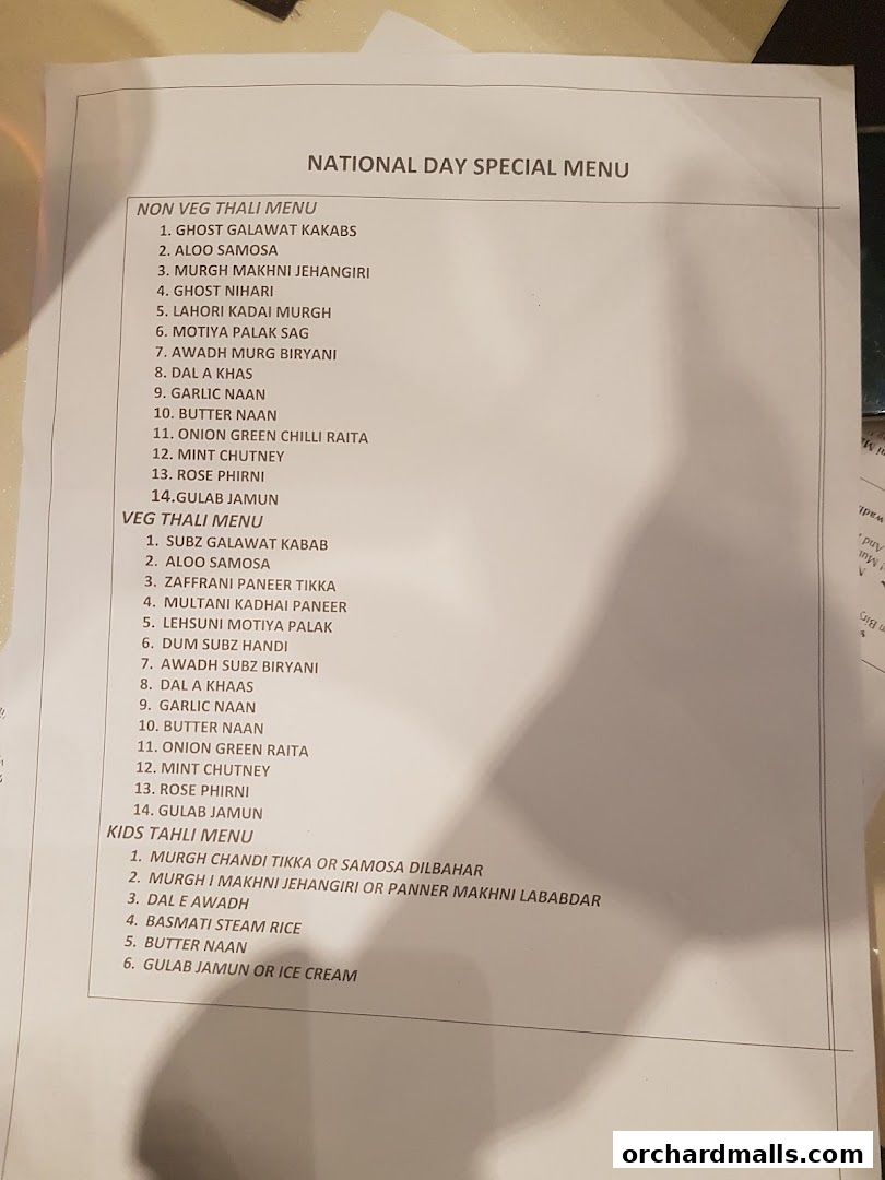 Menu page for 𝗔𝗪𝗔𝗗𝗛  Royal Indian Dining  Lounge