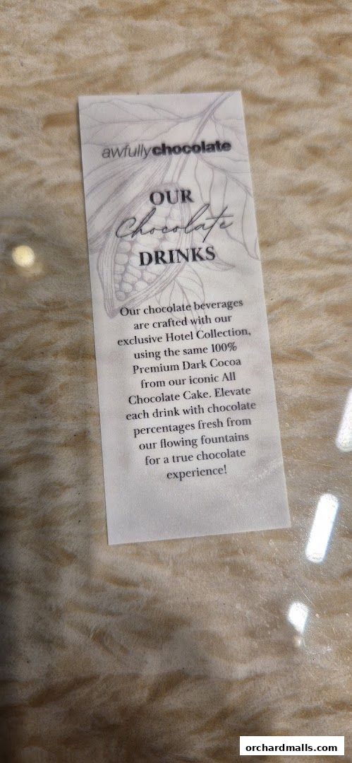 A pamphlet from Awfully Chocolate detailing their signature chocolate drinks.