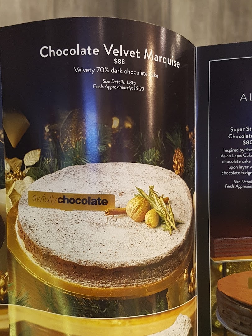 Menu page for Awfully Chocolate ION Orchard  Bakery, Cake Shop  Birthday Cakes