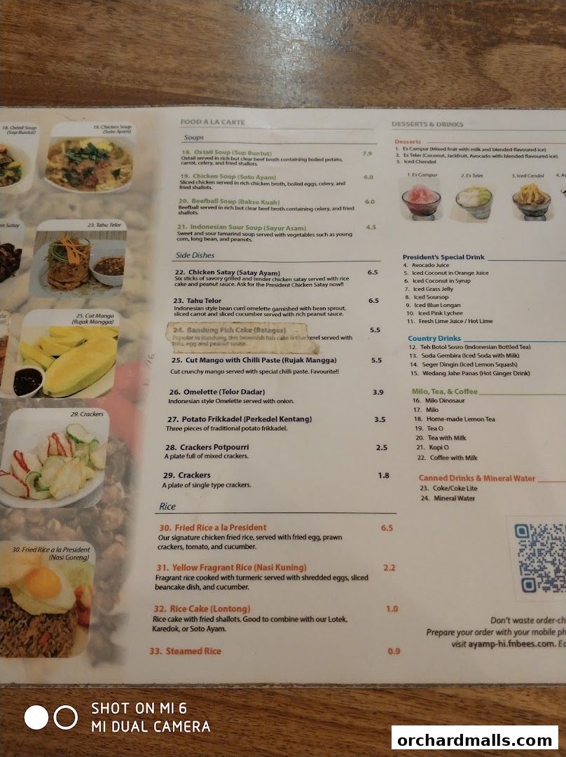 Menu page for Ayam Penyet Ria - Lucky Plaza