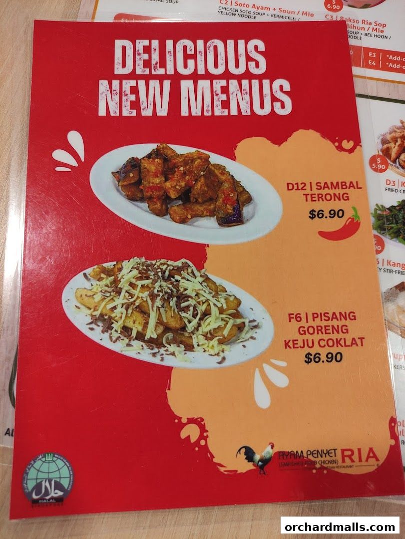 Menu page for Ayam Penyet Ria - Lucky Plaza