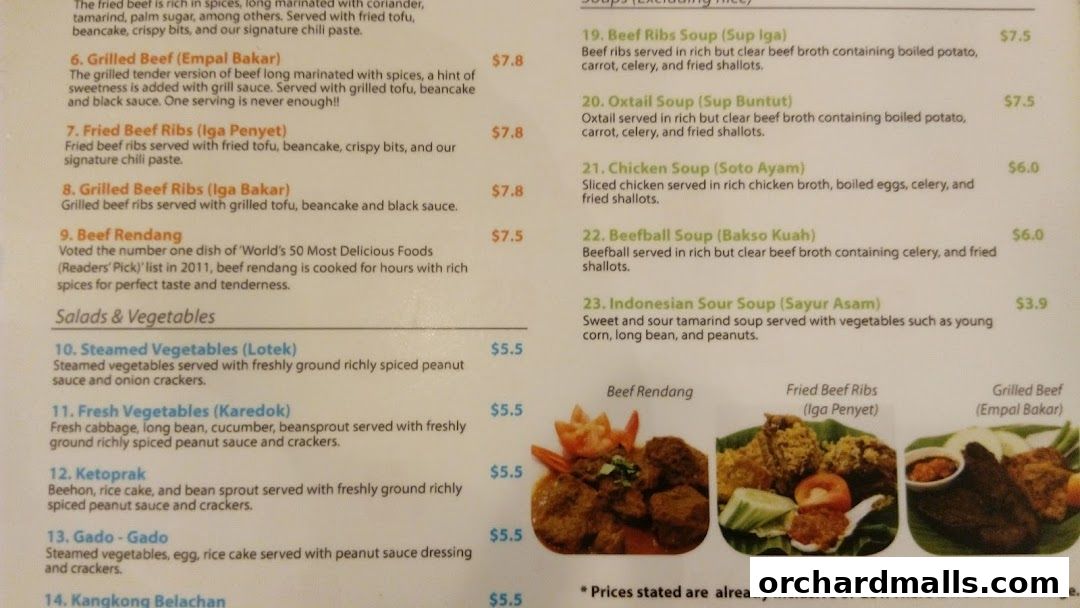 Menu page for Ayam Penyet Ria - Lucky Plaza