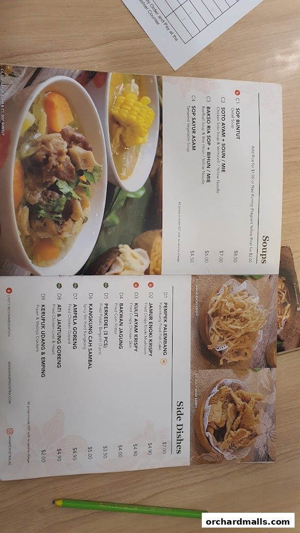 Menu page for Ayam Penyet Ria - Lucky Plaza