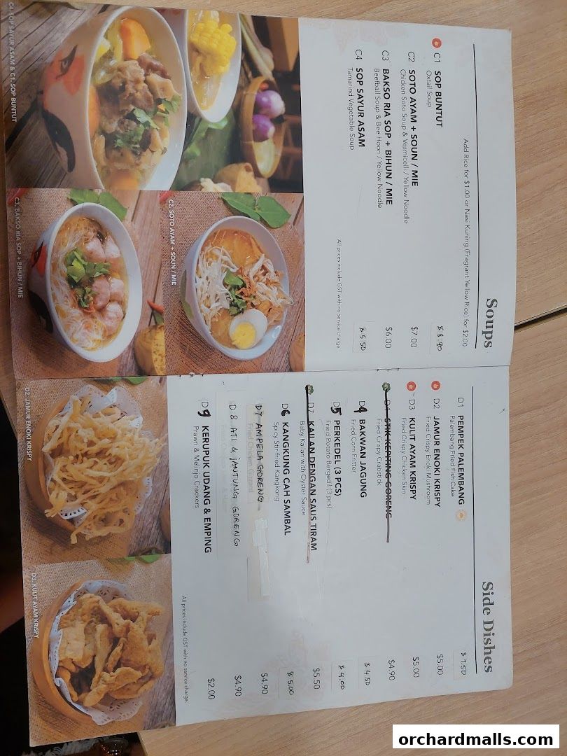 Menu page for Ayam Penyet Ria - Lucky Plaza