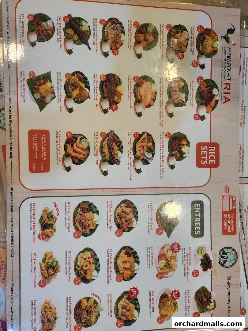 Menu page for Ayam Penyet Ria - Lucky Plaza
