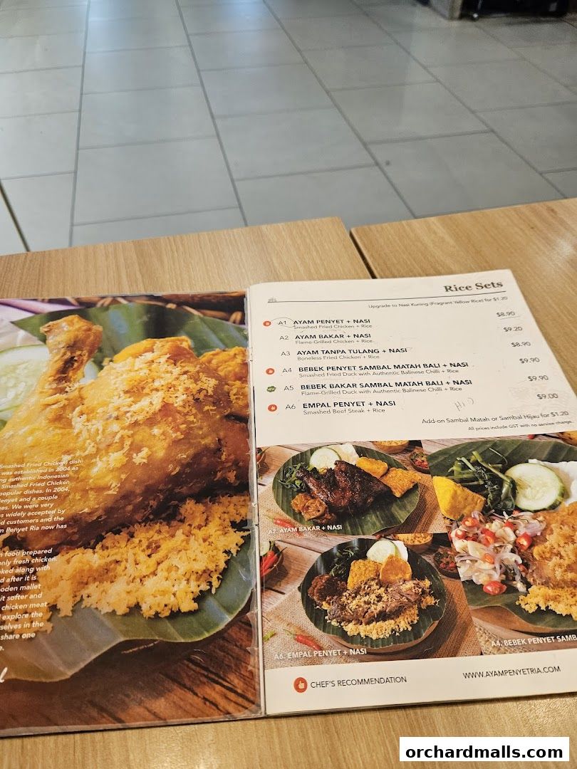 Menu page for Ayam Penyet Ria - Lucky Plaza
