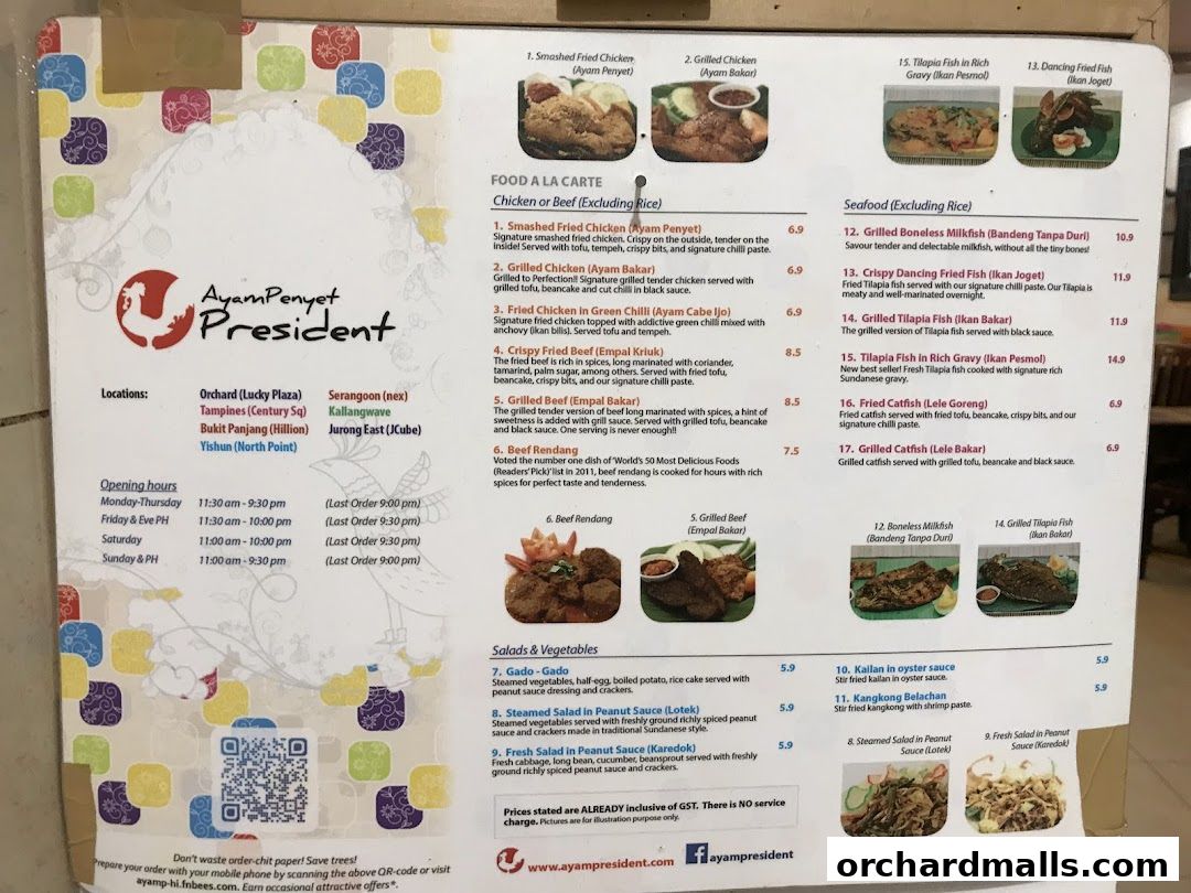 Menu page for Ayam Penyet Ria - Lucky Plaza