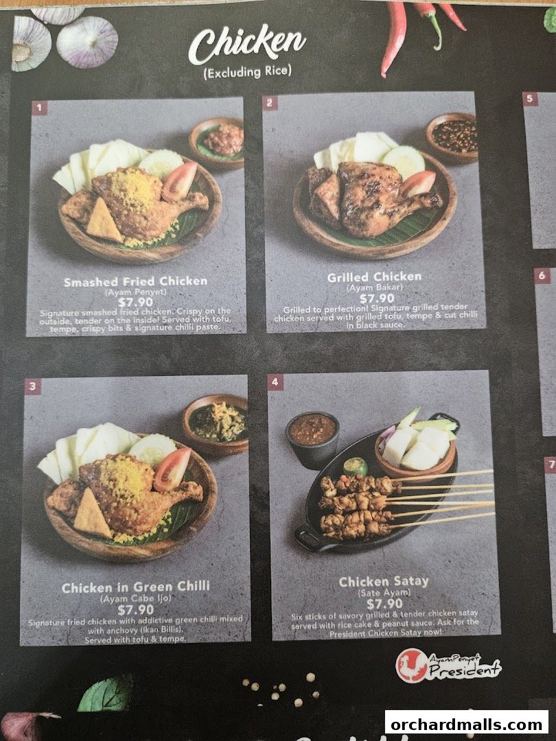 Menu page for Ayam Penyet Ria - Lucky Plaza