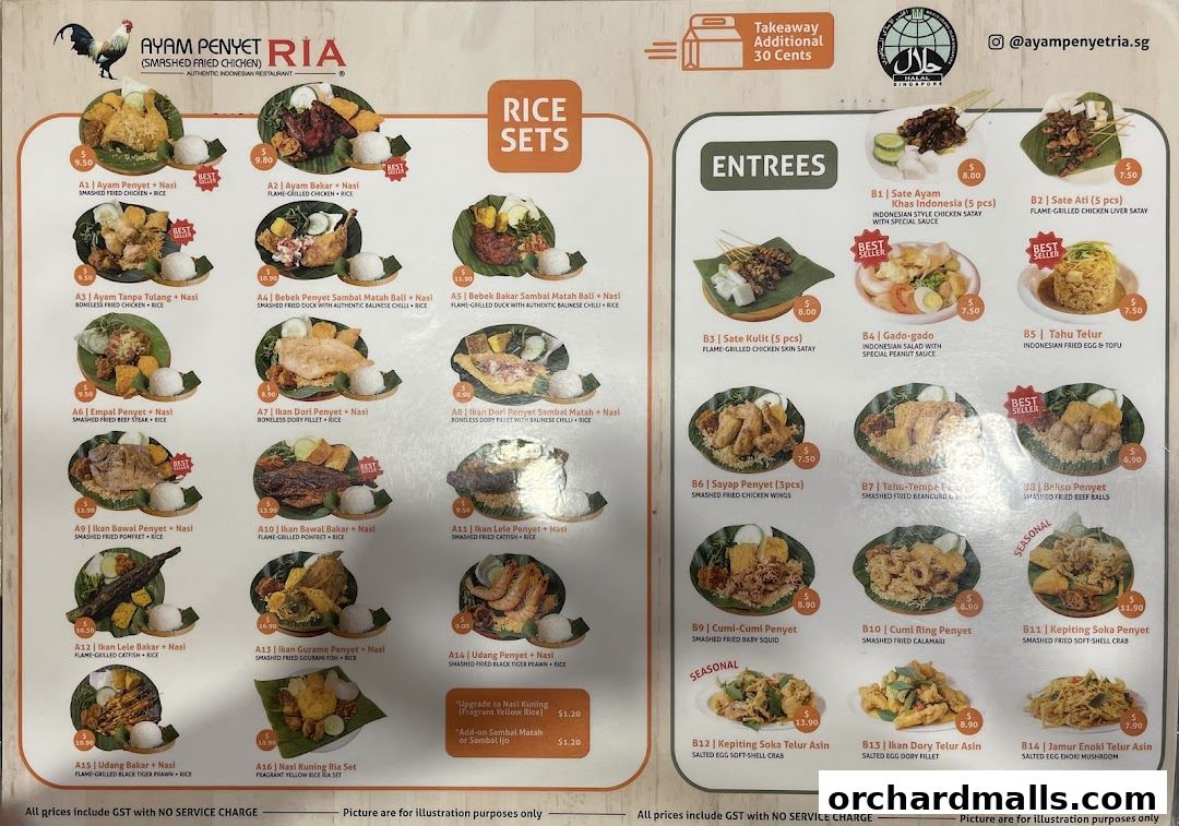 Menu page for Ayam Penyet Ria - Lucky Plaza
