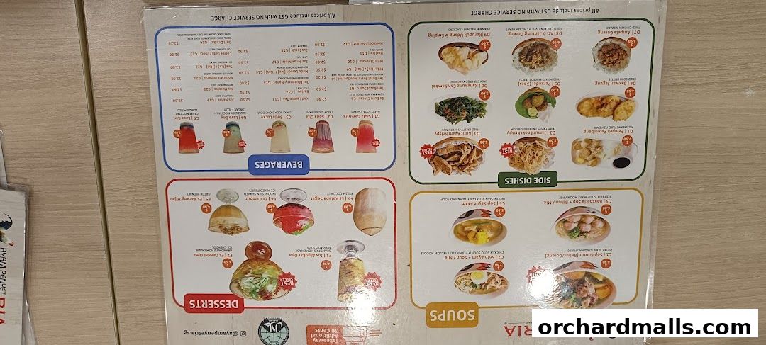 Menu page for Ayam Penyet Ria - Lucky Plaza