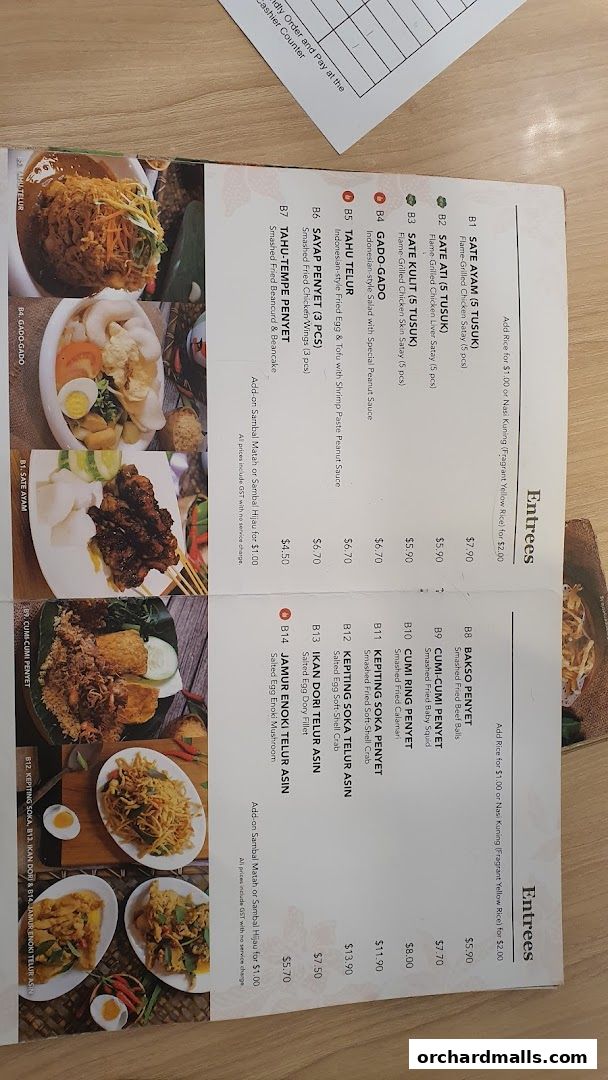 Menu page for Ayam Penyet Ria - Lucky Plaza