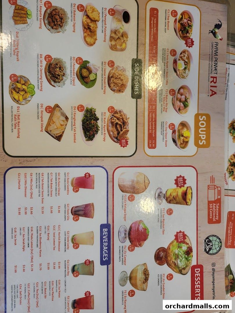 Menu page for Ayam Penyet Ria - Lucky Plaza