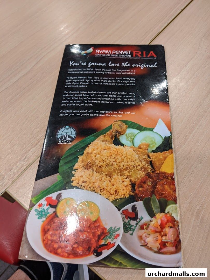 Menu page for Ayam Penyet Ria - Lucky Plaza