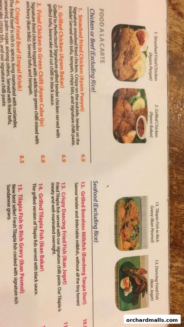 Menu page for Ayam Penyet Ria - Lucky Plaza