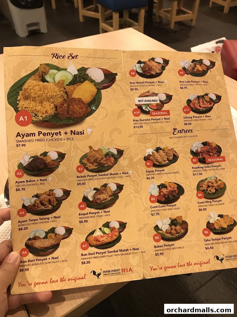 Menu page for Ayam Penyet Ria - Lucky Plaza