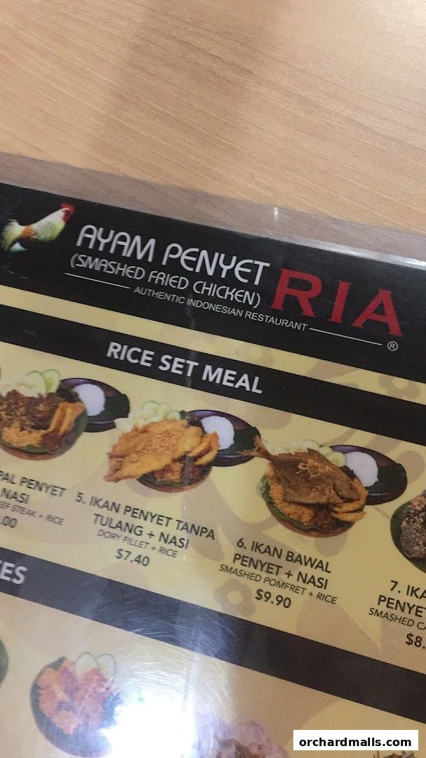 Menu page for Ayam Penyet Ria - Lucky Plaza