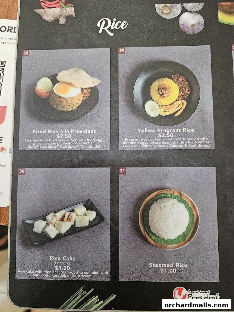 Menu page for Ayam Penyet Ria - Lucky Plaza