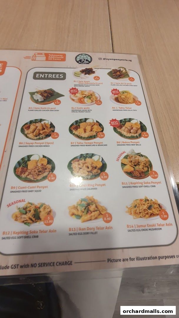 Menu page for Ayam Penyet Ria - Lucky Plaza
