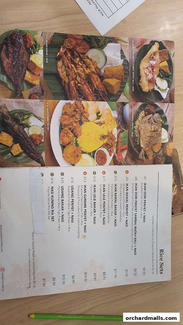 Menu page for Ayam Penyet Ria - Lucky Plaza