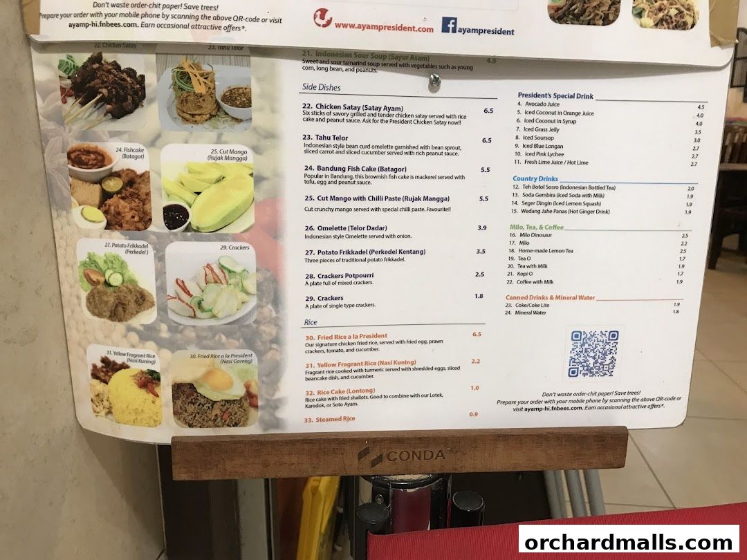 Menu page for Ayam Penyet Ria - Lucky Plaza