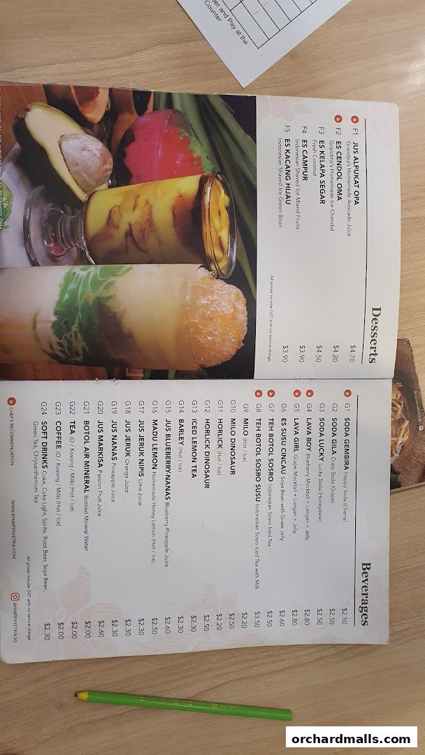 Menu page for Ayam Penyet Ria - Lucky Plaza