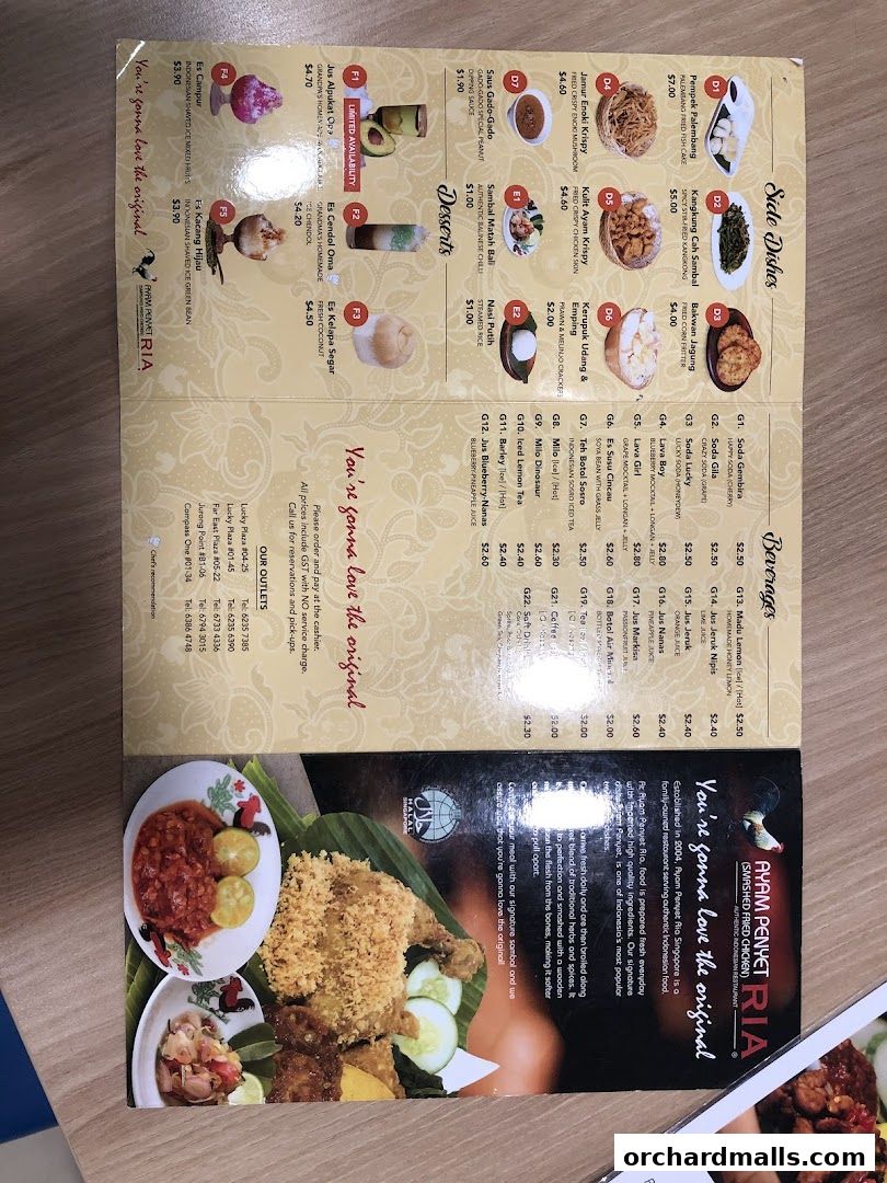 Menu page for Ayam Penyet Ria - Lucky Plaza