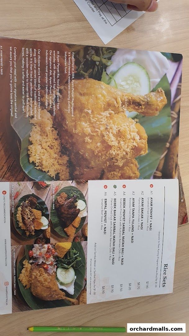 Menu page for Ayam Penyet Ria - Lucky Plaza