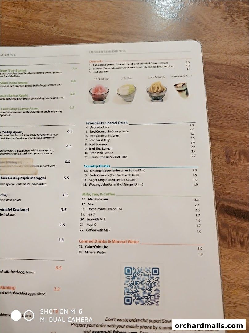 Menu page for Ayam Penyet Ria - Lucky Plaza