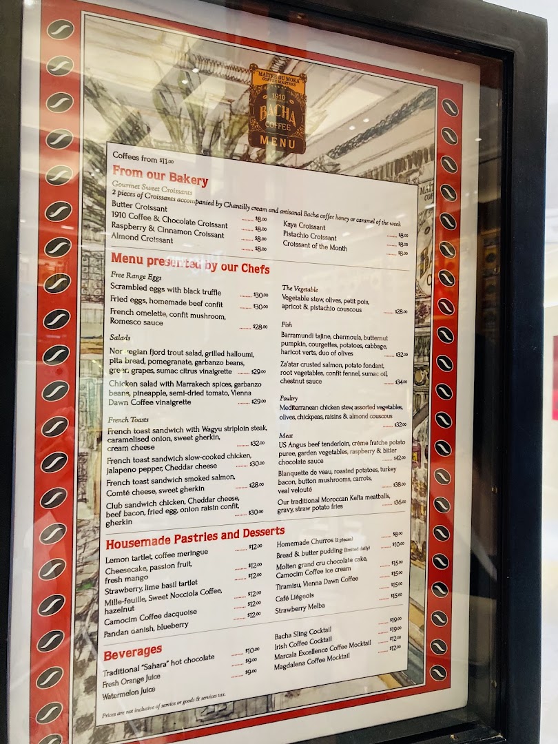 Menu page for Bacha Coffee ION Orchard